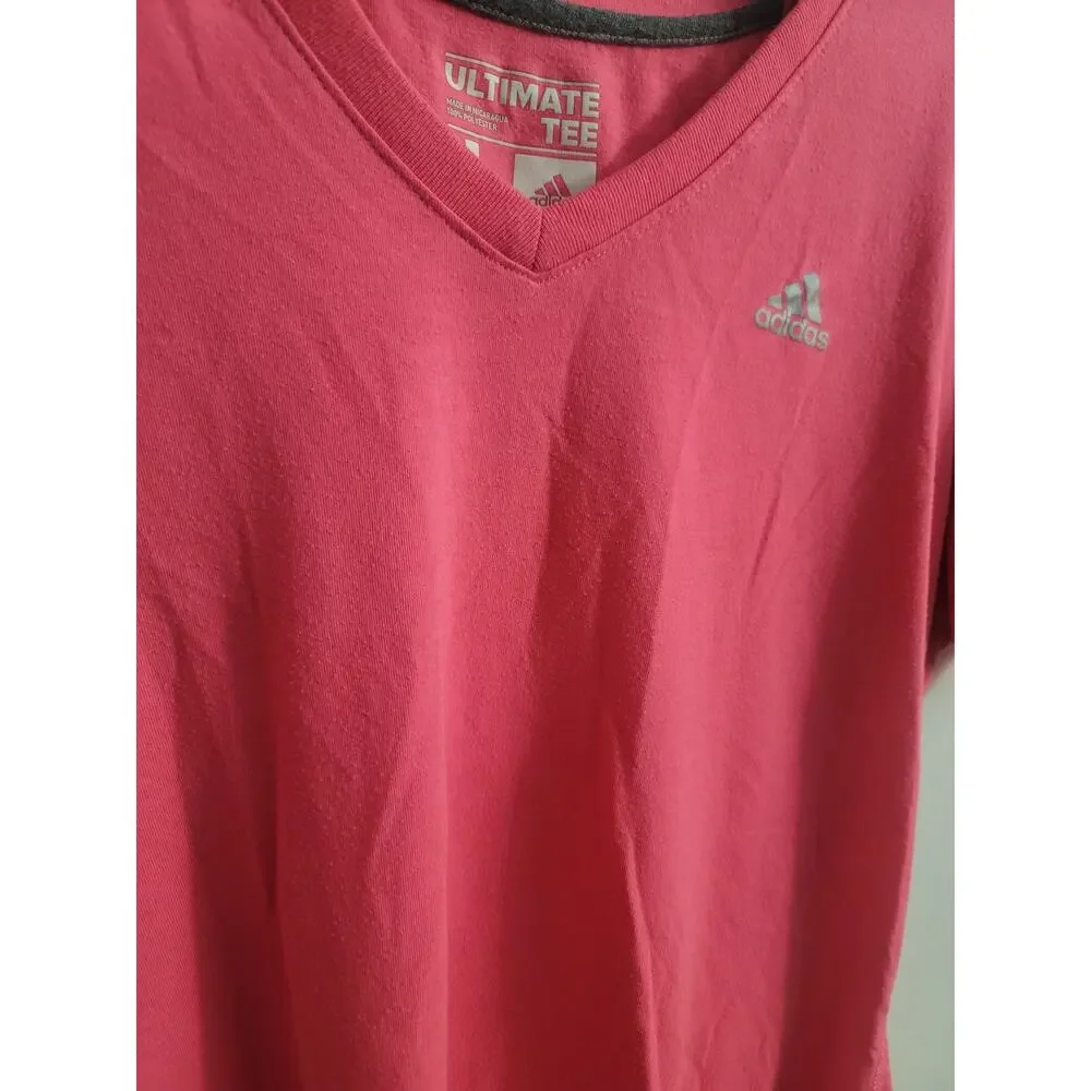Adidas V-Neck Short Sleeve Pink T-Shirt Womens Size Large - Picture 3 of 4